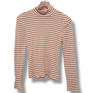 Splendid long-sleeve t-shirt womens XS tan & white stripes, mock-neck